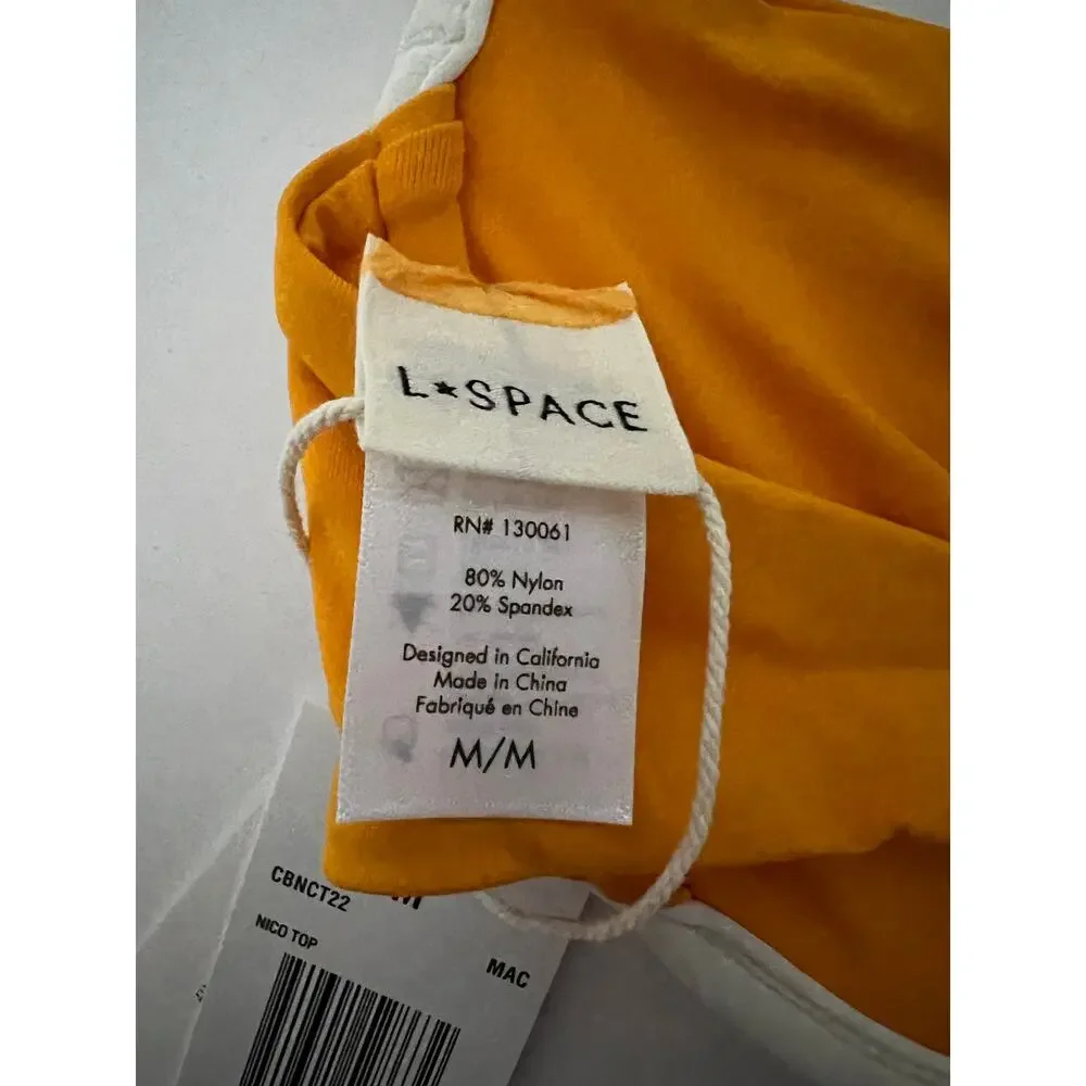 NWT L*Space Women's Nico Bikini Top Adjustable Straps Mango Orange Cream Size M